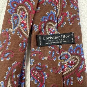 Christian Dior Paisley Silk Tie Brown Blue